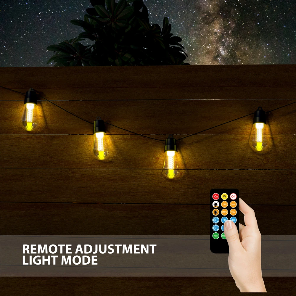 S14 Bulb String Lights with Remote and App Control Dimmable Warm White IP65 Waterproof for Outside Patio Gazebo Lighting