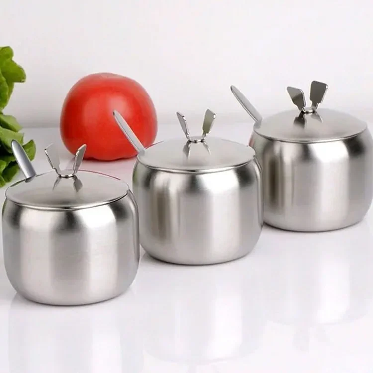 

New Seasoning Box Magnetic Stainless Steel Spice Jar Kitchen Flavor Cans Pepper Salt and Sugar Bottle with Spoon OK 0646