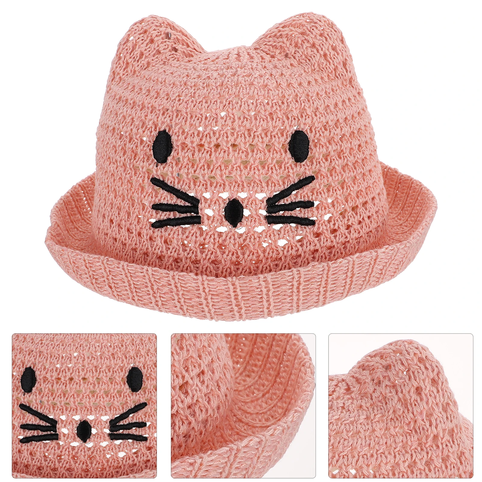 

Lovely Kids Cartoon Cat Bucket Children Sun Protection Hat For Summer Beach Outdoor Cotton Polyester Breathable Kids Sun Hat For