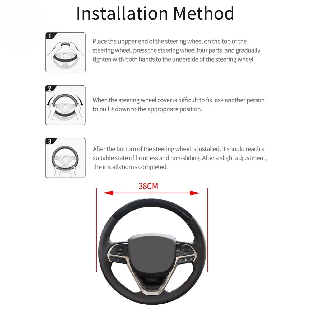 37-38cm Carbon Fiber Style PU Leather Steering Wheel Cover Universal Anti Slip Breathable for Car Interior Decoration