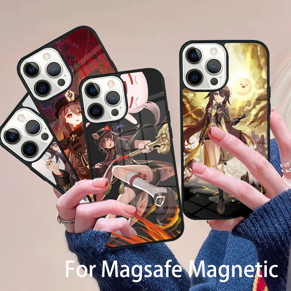 

Hu Tao Vidio Game Phone Case Magesafe Magnetic Wireless Charge Cover For IPhone 16 11 12 13 14 15 Pro Max Plus