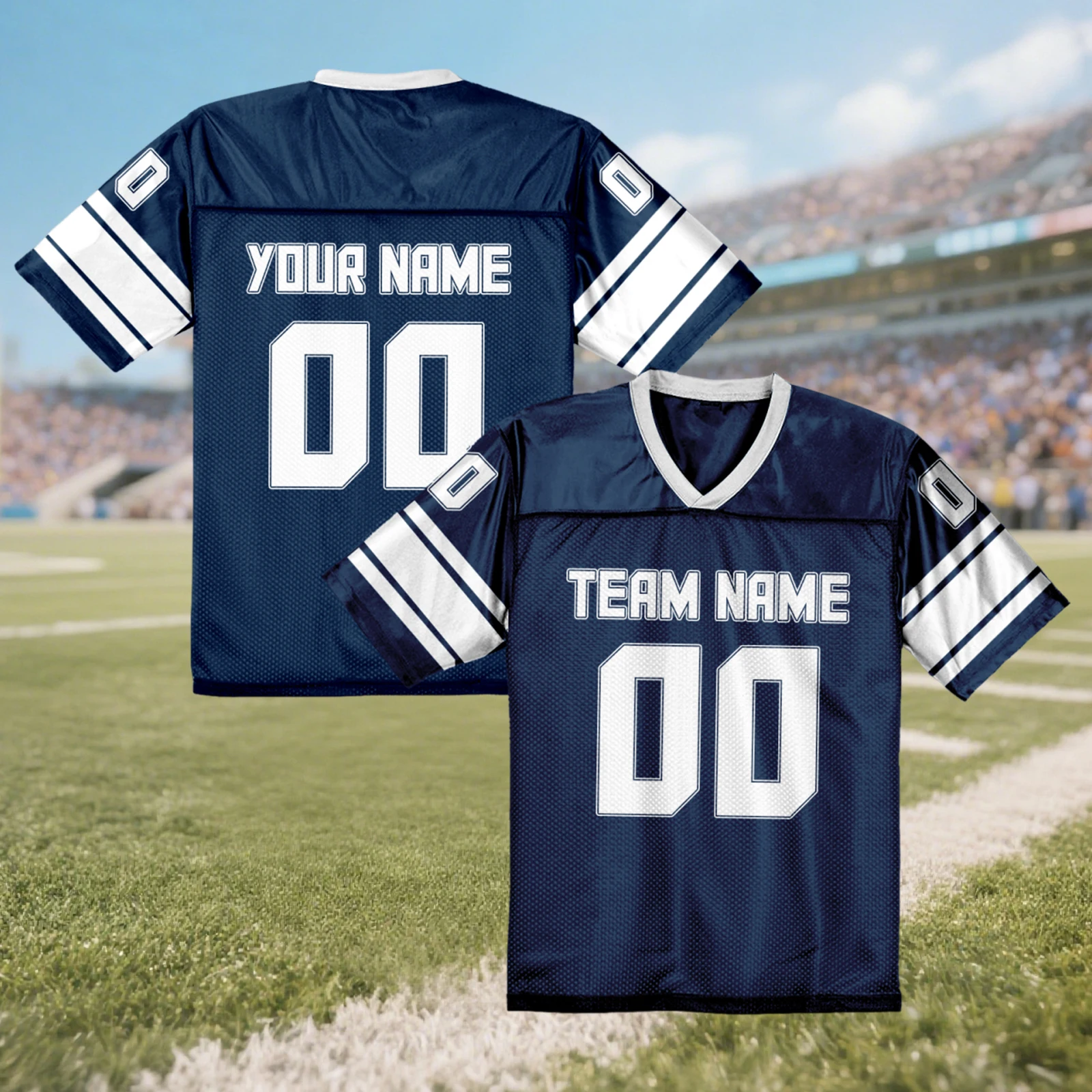 

Personalized American Football Shirt Custom Navy White Football Jersey with Team Name Number Fans Gift for Men Women Youth