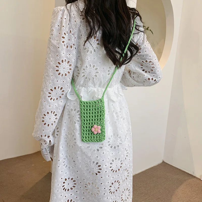 1pcs New Hollow Knitting Multi-purpose Phone Bag Small Item Sundries Lightweight Braided Shoulder Handbag Crossbody Storage Bag view 4