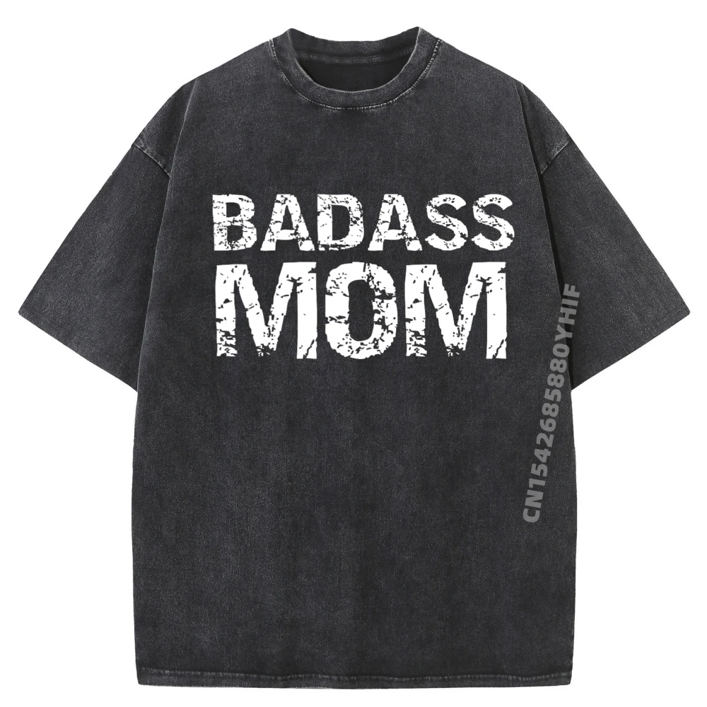 

Distressed Mother Day For Badass Badass Mom Mens Clothing Streetwear Washed Printed Camisetas England Style