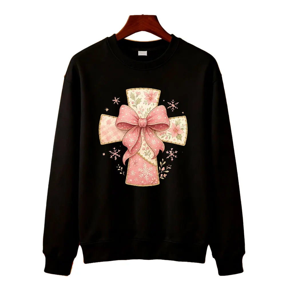 Patchwork Cross PNG Christian Christmas Coquette Bow Nativity Scene Religious Bible Verse Jesus Sublimation Design Sportswear