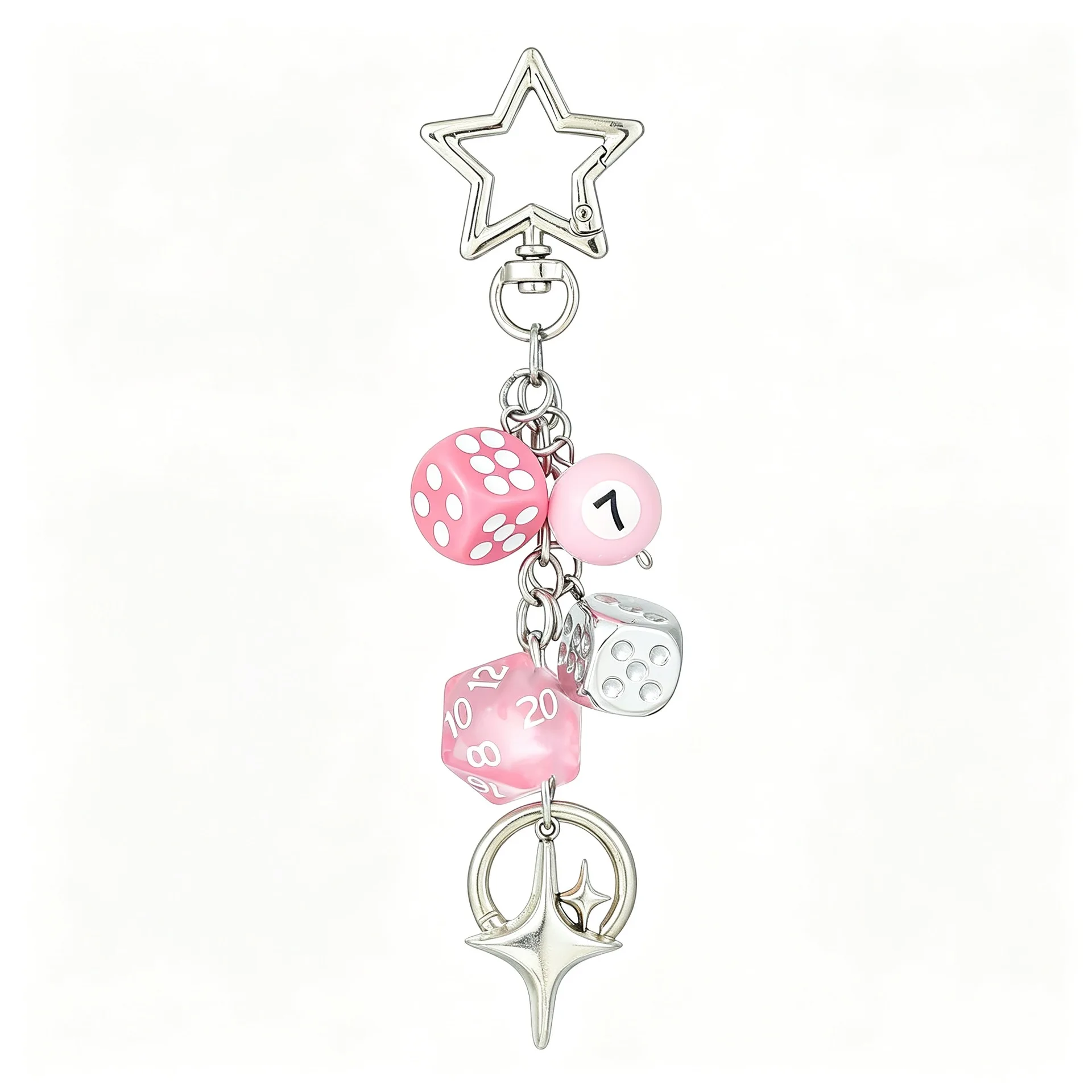 Y2K Millennium Style Dice Star Keychain, 360° Rotatable Tetrahedron Bag Charm, Dnd Multi-Face Dice Backpack Accessory