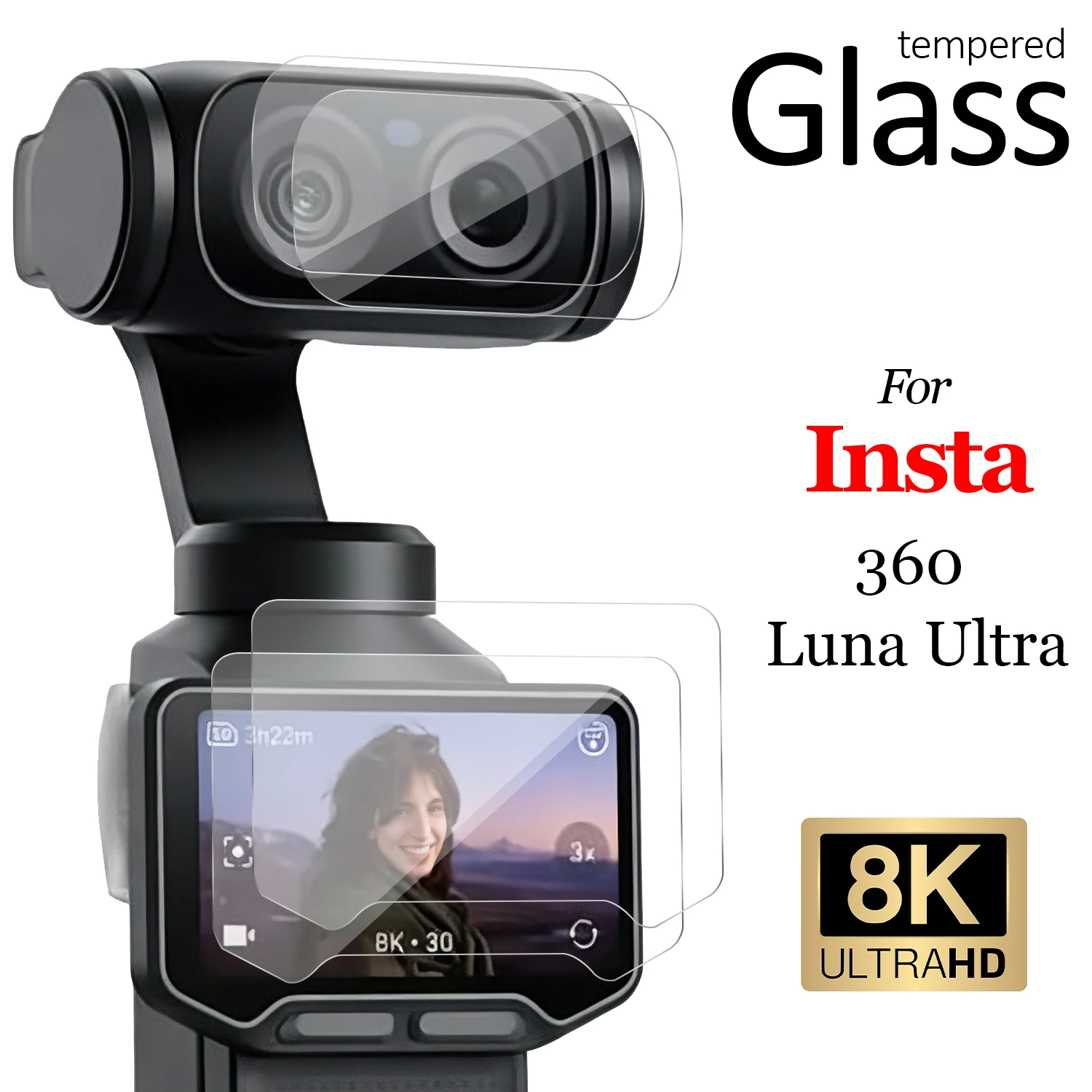 Protecteur d'écran en verre trempé HD pour caméra Insta360 Luna Ultra/film de protection pour objectif et écran Insta360 Luna Ultra