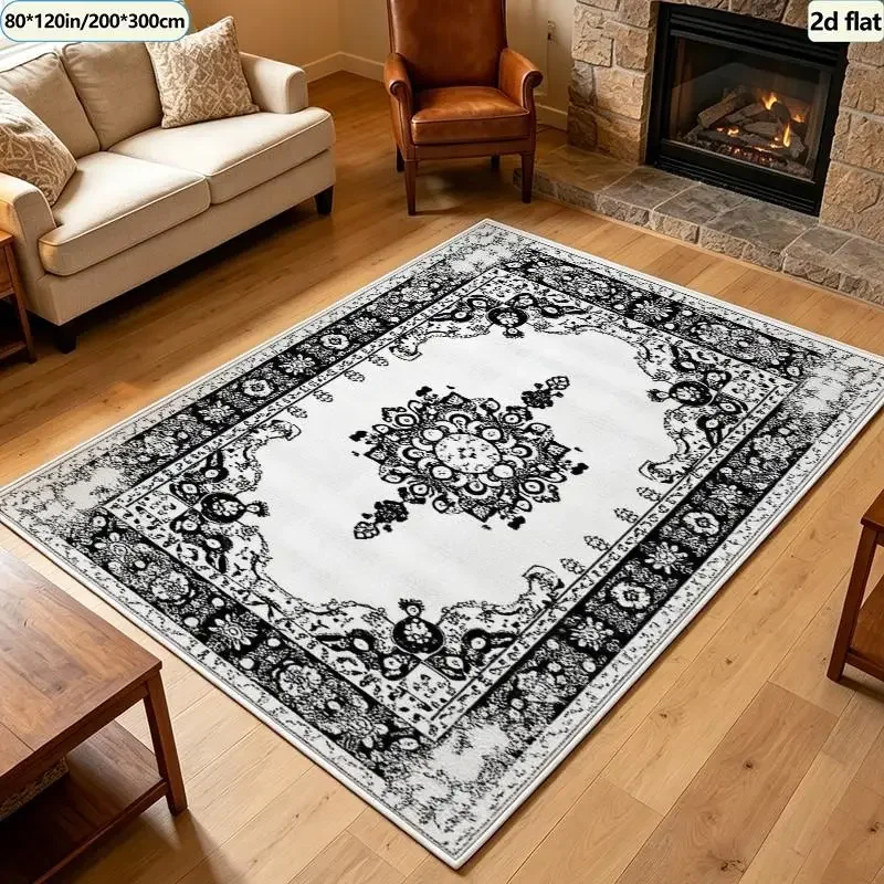 Muted Green Beige Distressed Carpet Flooring Faded Vintage Medallion Square Area Rug Boho Farmhouse Floor Mat