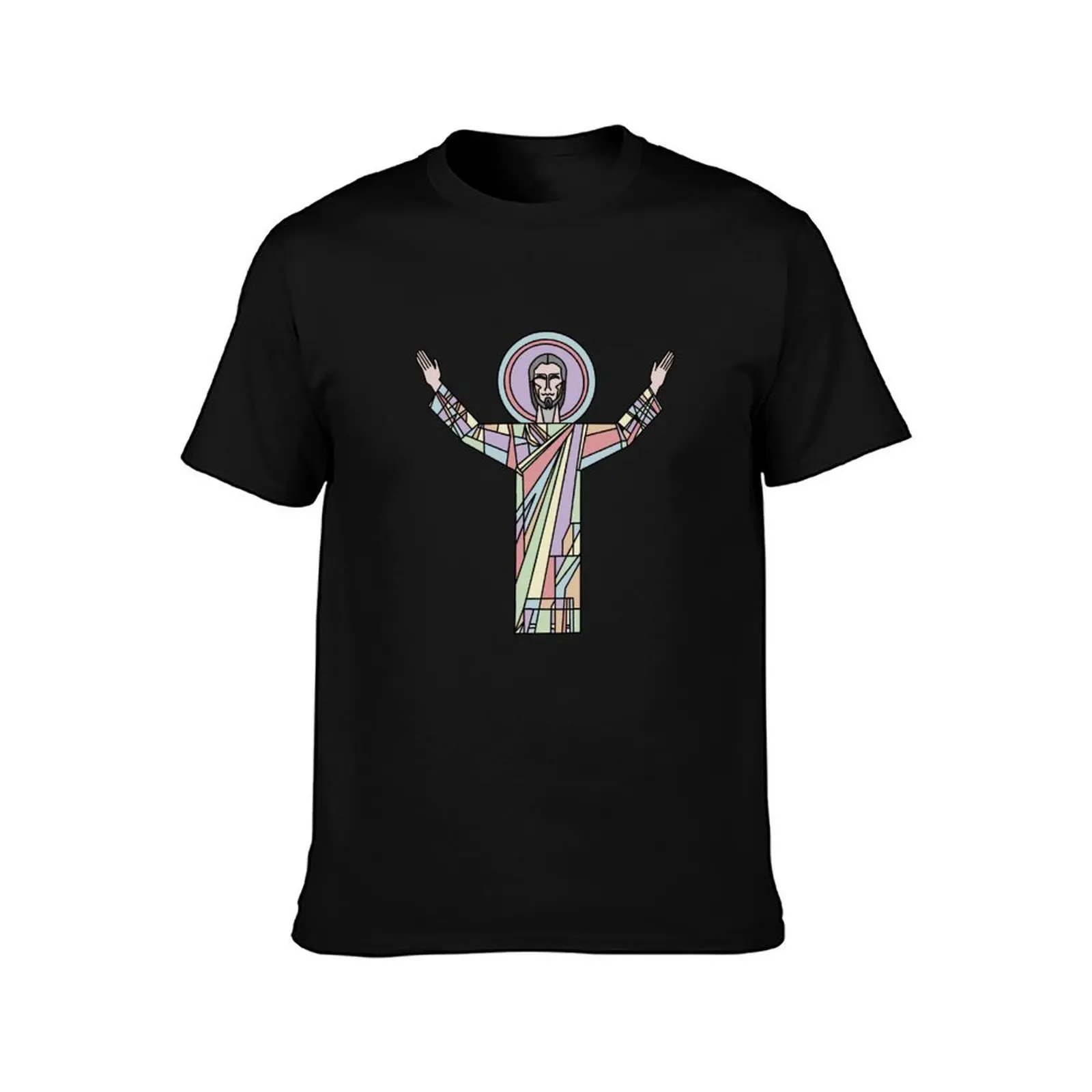 Rainbow Touchdown Jesus T-Shirt Basic All Season Solid T-Shirt