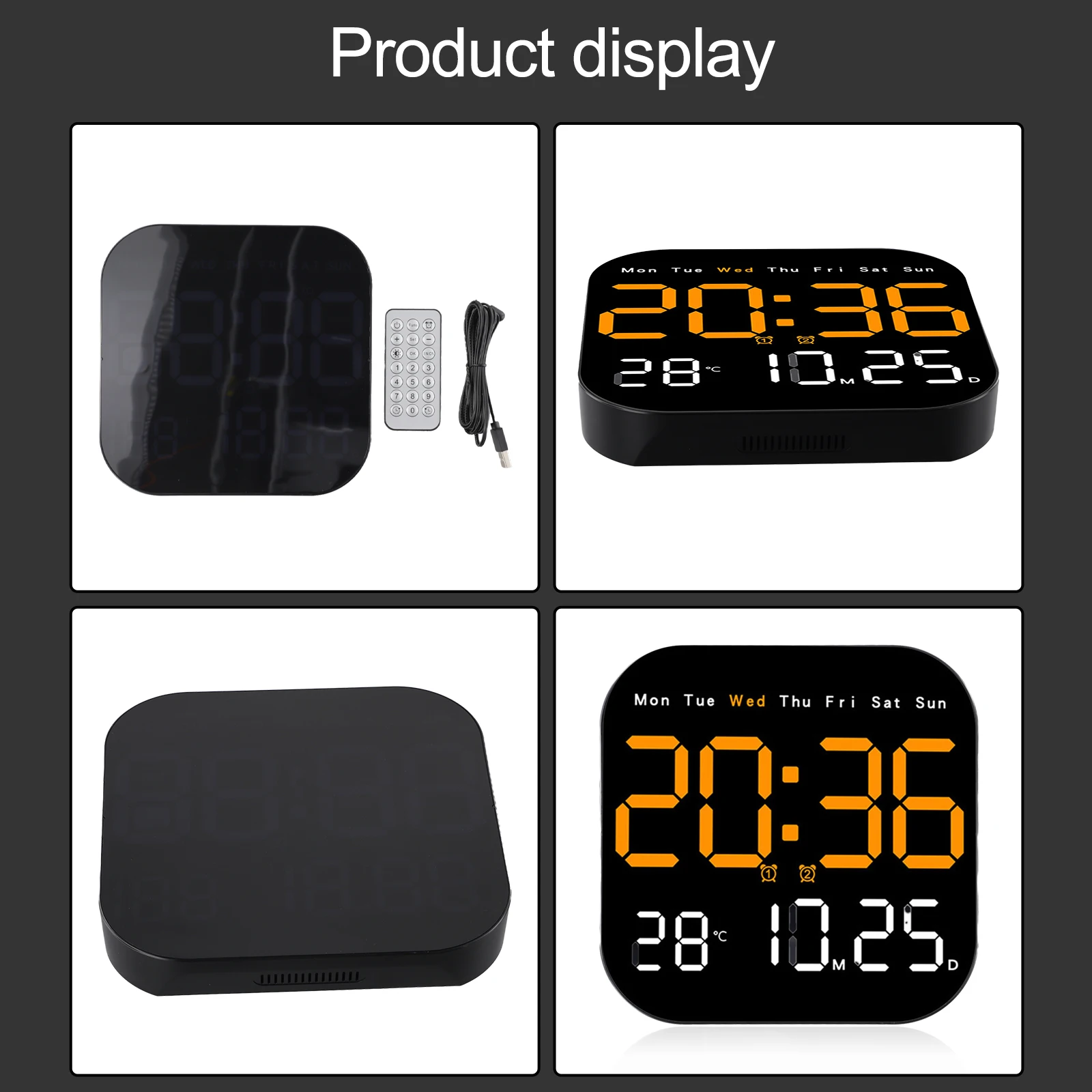 As Show Remote Control Clock Temperature Display Clock Adjustable Brightness Automatic Sensitivity Manual Brightness Adjustment