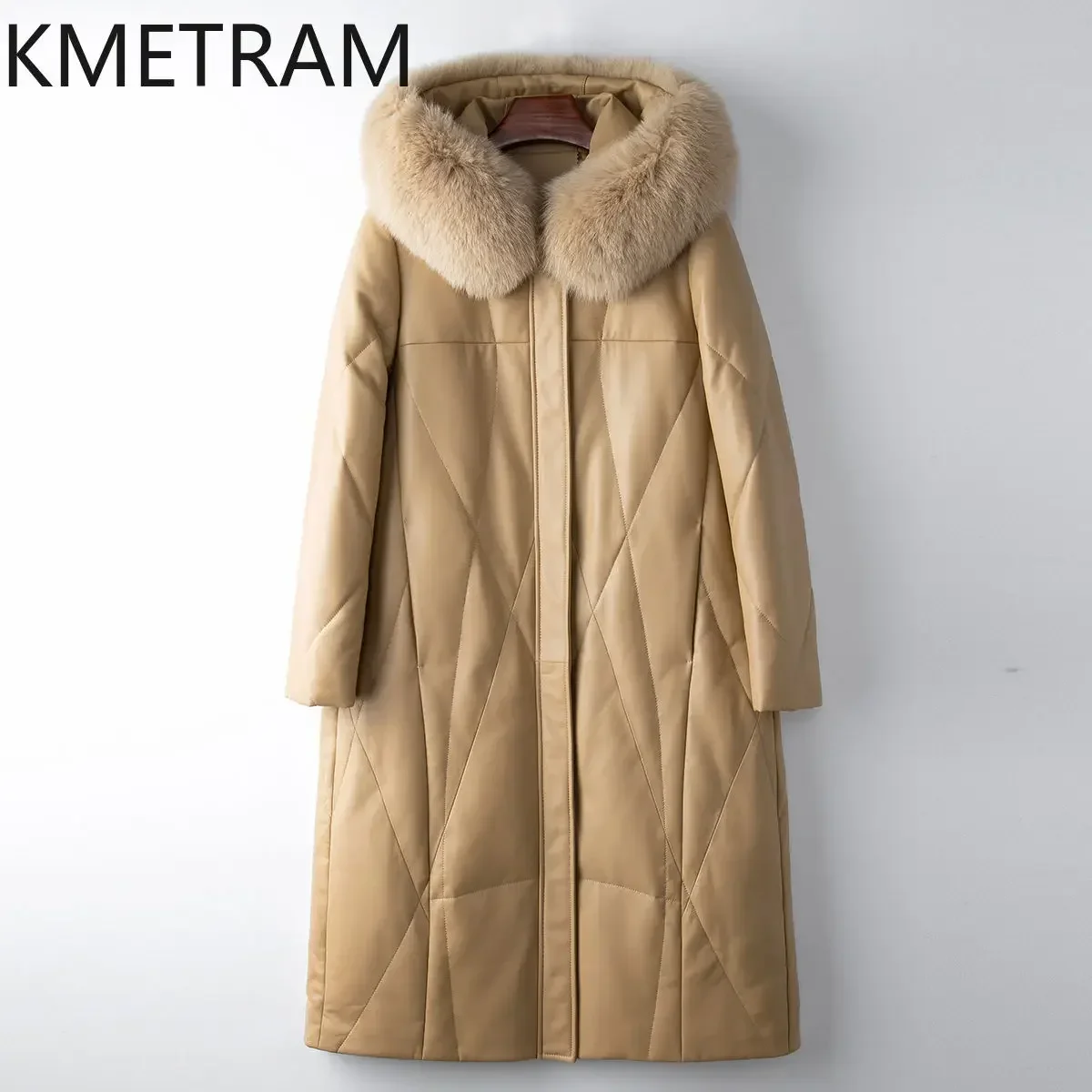 100% chaqueta acolchada de piel de oveja, ropa de mujer, abrigos largos de plumas de ganso, chaquetas de invierno 2024 con capucha, Cuello de piel de zorro, Пухоiyahaк Ж Dön Во:14