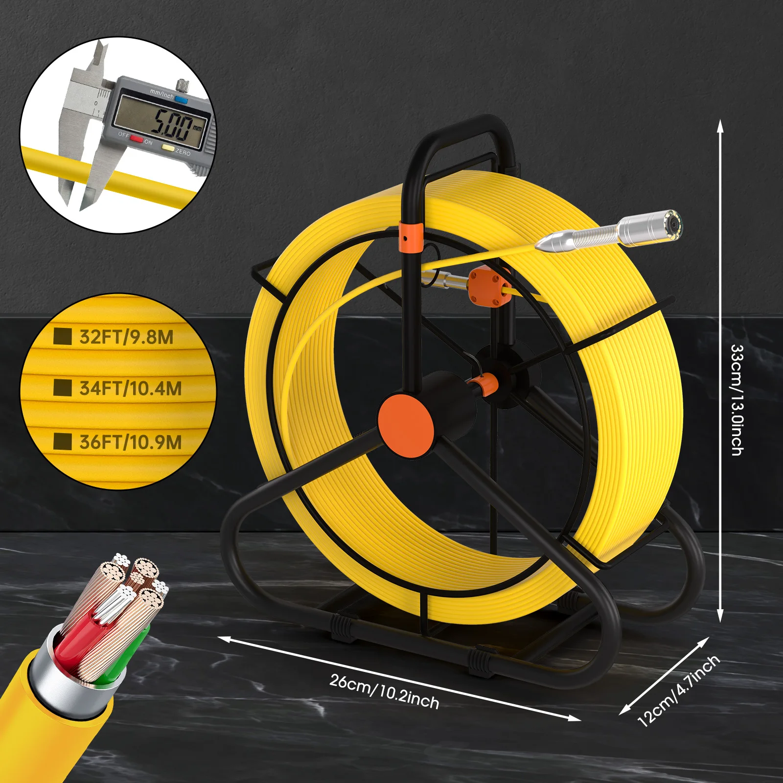 Boroscopio Industrial de 4,3 ", luces LED, inspección de drenaje, cámara de alcantarillado, Cable de serpiente DVR, visión nocturna, tarjeta SD de 16GB, tubería de drenaje, plomería
