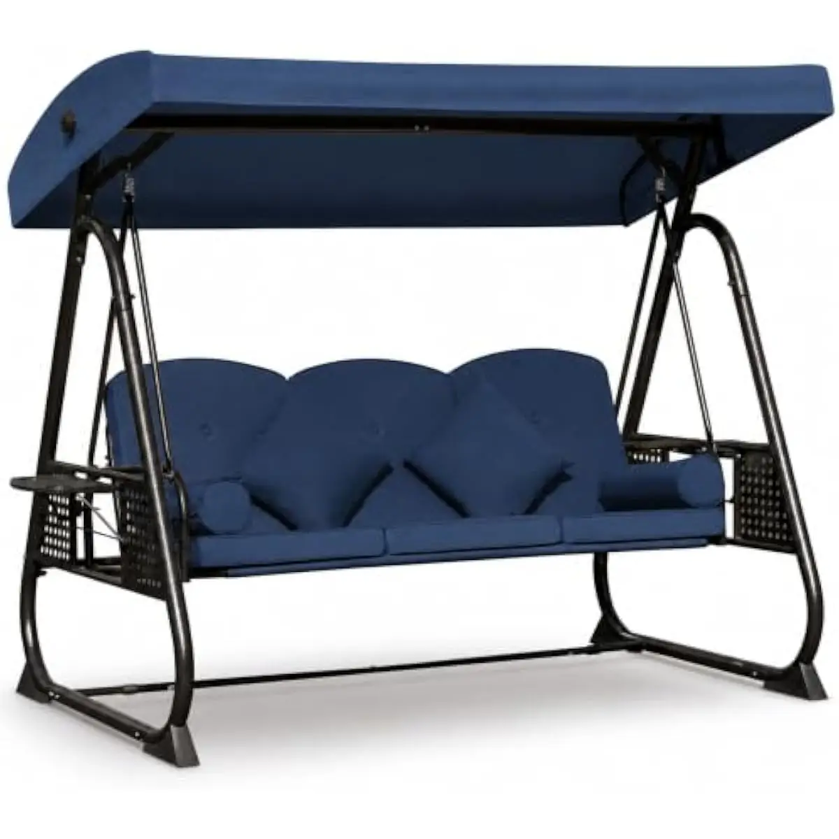 3 Person Outdoor Swing with 3 Position Adjustable Seat from Upright to Full Recline Bed Mode Weather Resistant Canopy Tilts 60 D