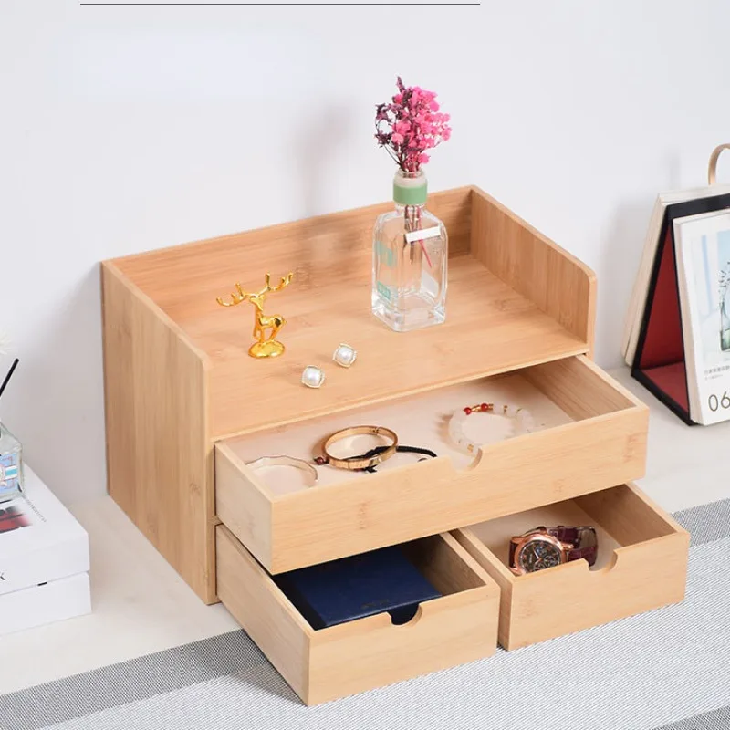 Bamboo Mini Desk Drawer Tabletop Storage Organization Box for Office Home Organizer Stationery Desk Accessories