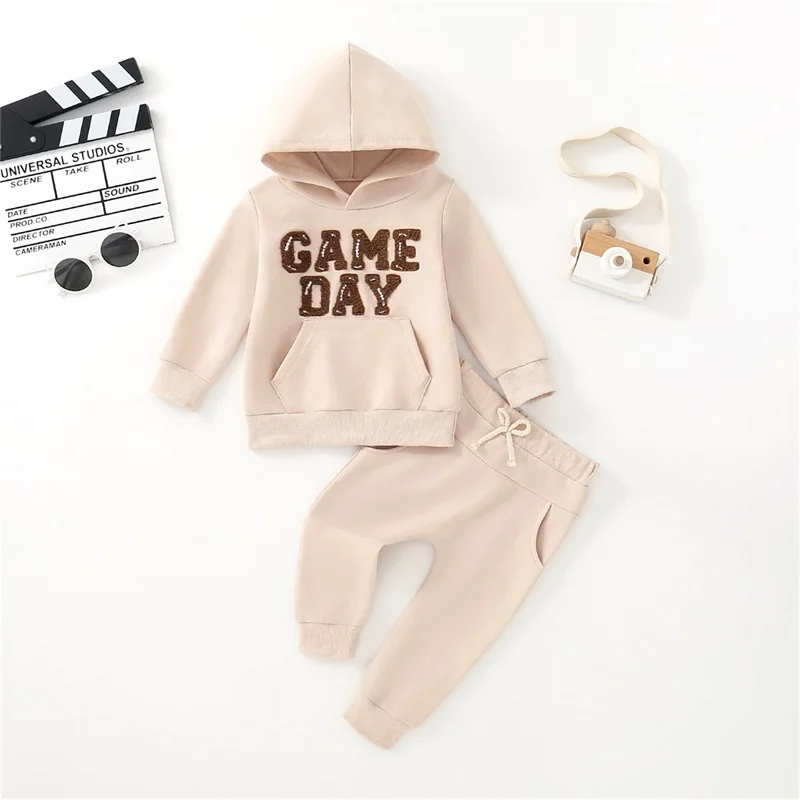 Toddler Boy Pants Set Letter Embroidered Long Sleeve Hoodie Drawstring Pocket Trousers Outfits