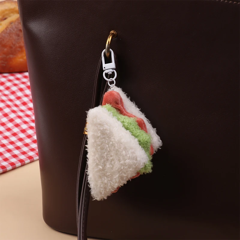 Kawaii Simulation Food Plush Keychain Creative Sandwich Hamburger Cake Keyring Bag Pendant Key Accessories Couple Gifts