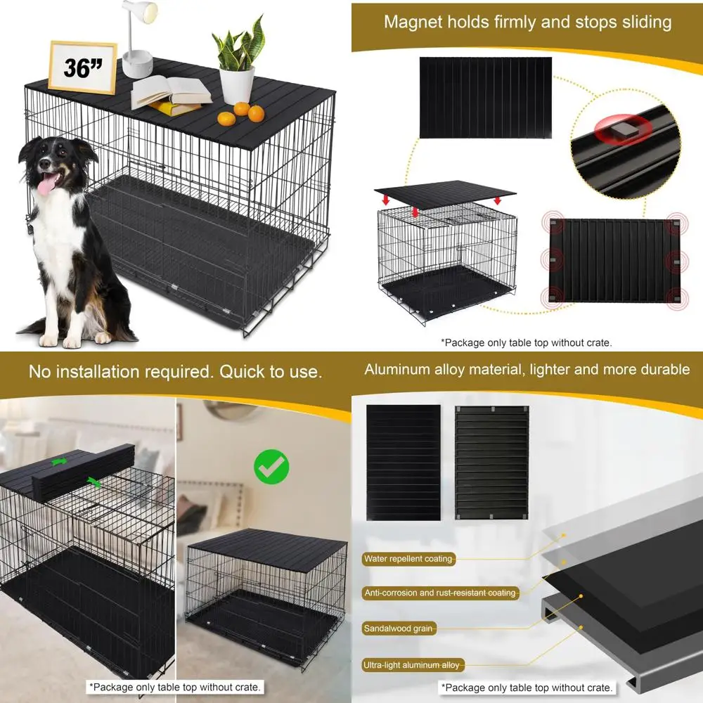 

Aluminum Foldable Dog Kennel Topper with Magnets - 36 Inch Decorative Storage Crate Table for Dogs, Black