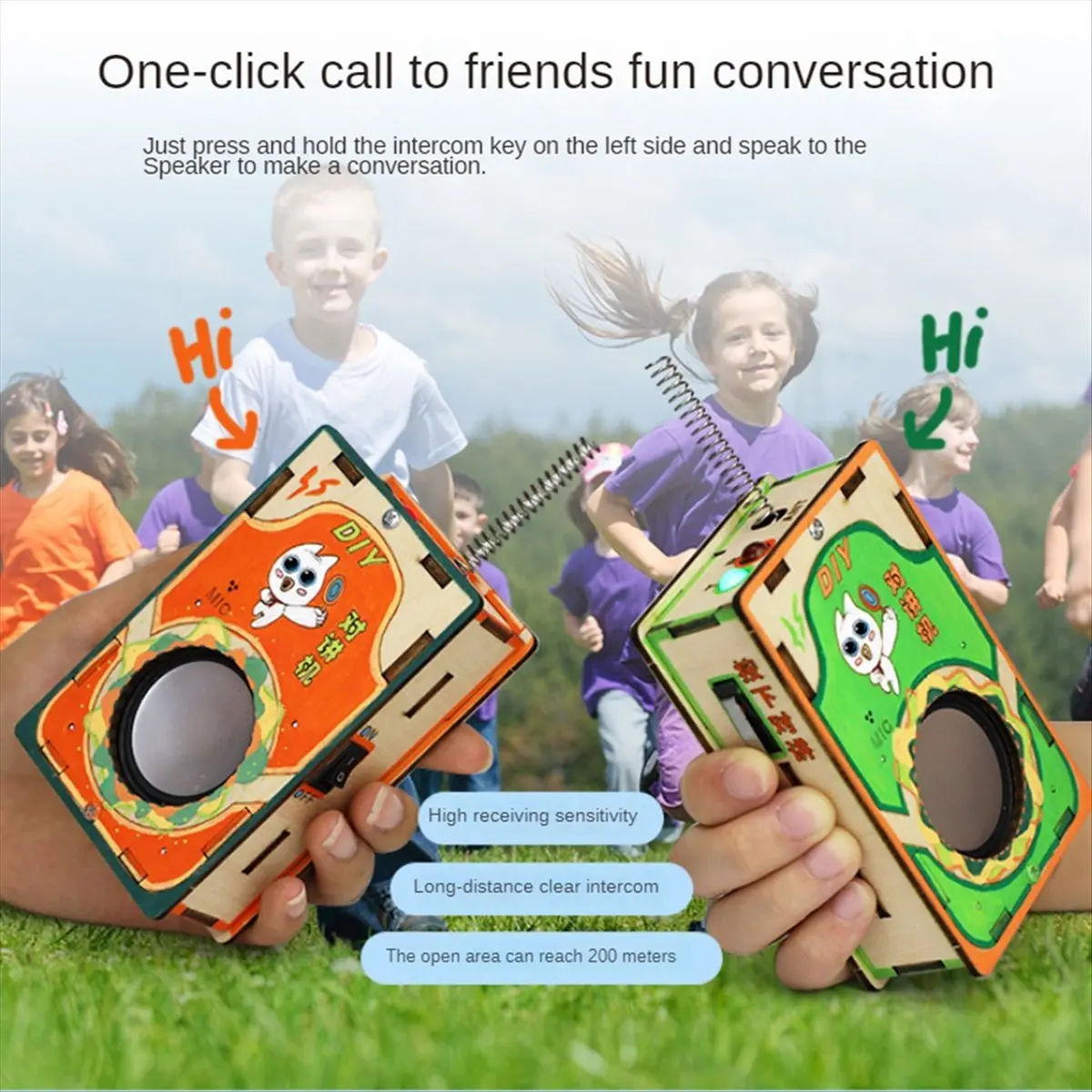 SWXF 2Pcs Walkie Talkie Set DIY Kayu Jangkauan Jauh Elektronik Belajar Aksesoris DIY Radio Genggam Interkom