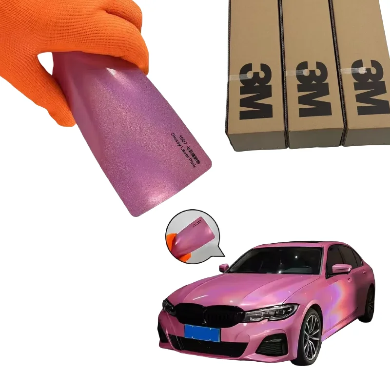 

PET Glossy Laser Pink 3M Car Wrap Vinyl Car Body Stickers Film Color Change for Vehicle Car Wrapping Air Release