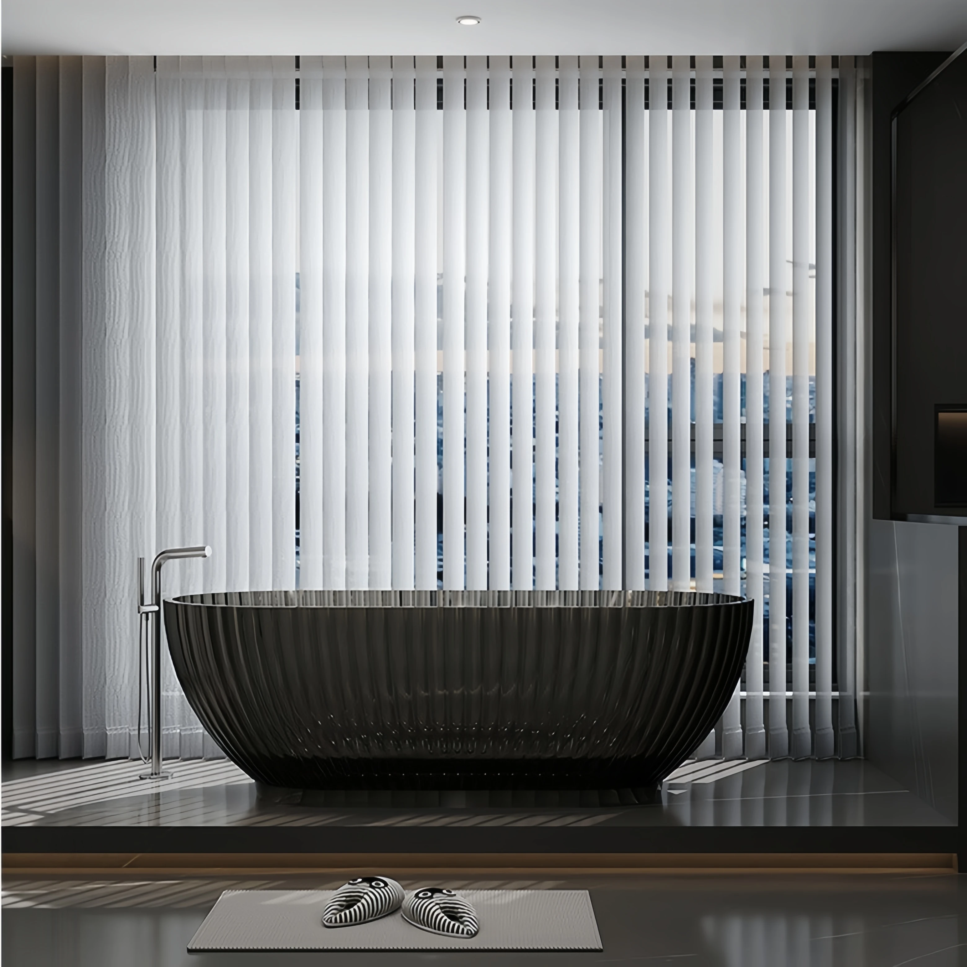 Modern Style Stripe Pattern Transparent Bathtub Crystal-Clear Oval Shape Freestanding Eco-Friendly Durable Resin Fluted Bathtub