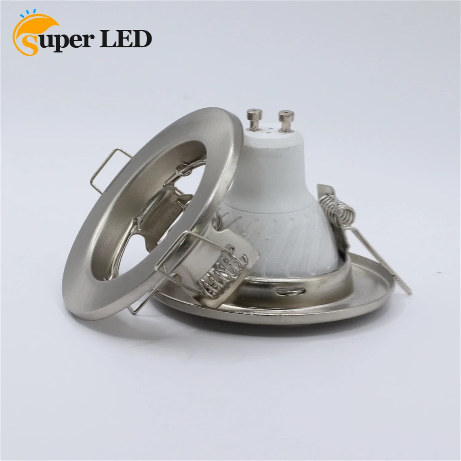 Potongan logam lubang 60mm downlight tersembunyi Satin nikel GU10 lampu sorot Downlighter pencahayaan