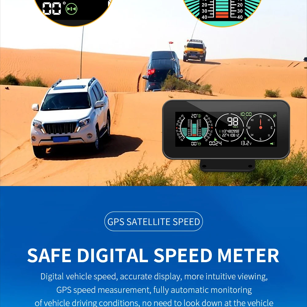 M60 Digitaler Geschwindigkeits- und Neigungsmesser Inclinometer M50 mit GPS-Tachometer und Kompass für Offroad-Zubehör 4x4 Bordcomputer – Detail 6