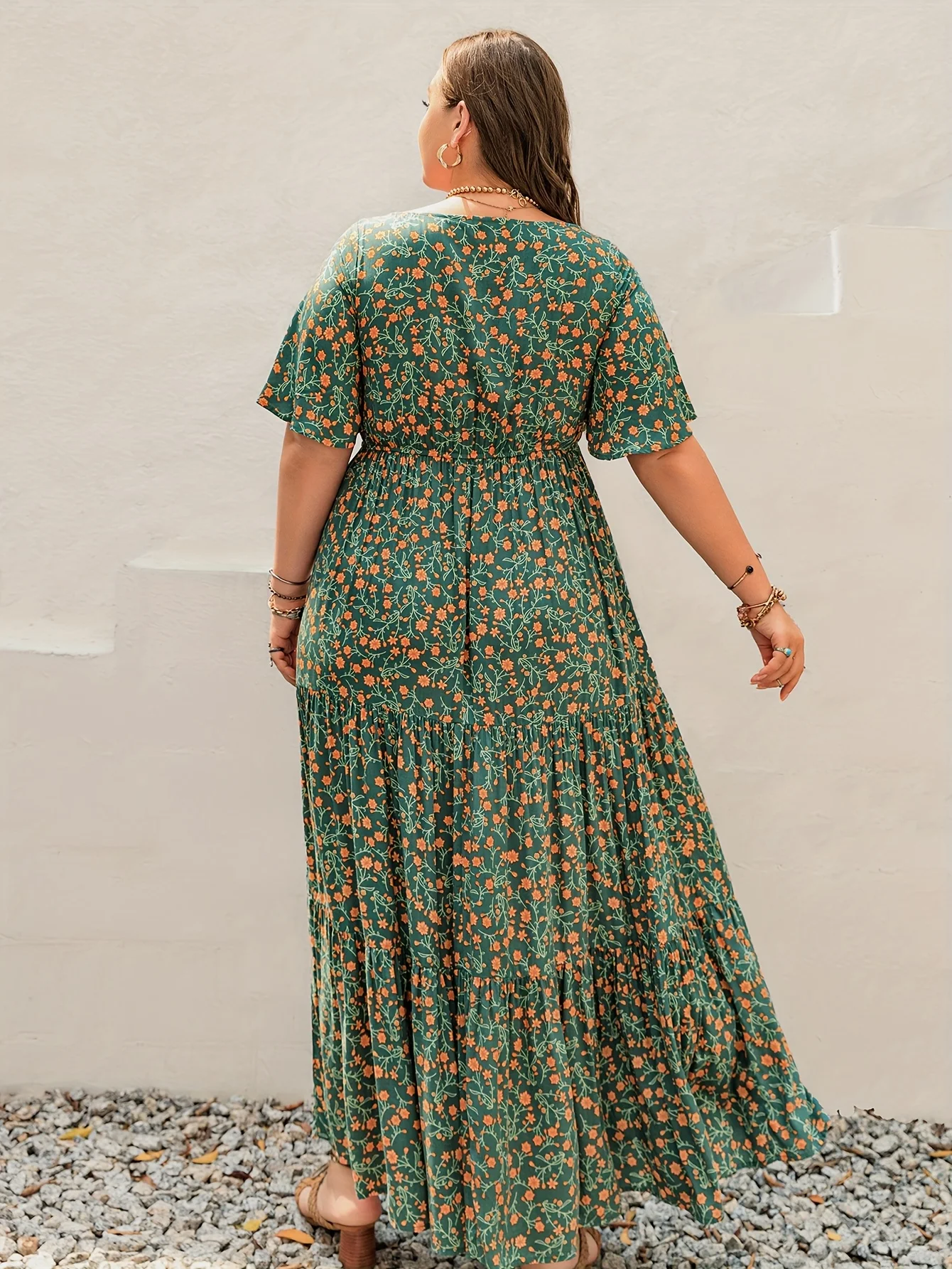 Plus Size Bohemian Long Dress for Women French Collar Adjustable Tie Print in Large Size Ladies Gown with Boho Chic Style view 2