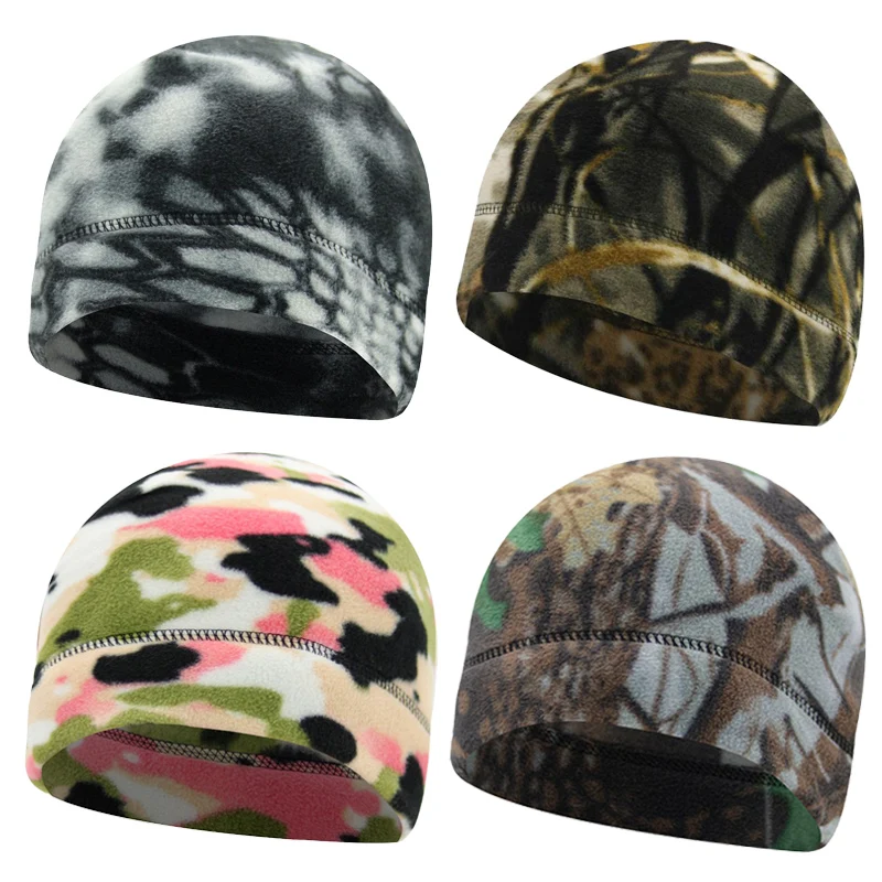 Camo Polar Fleece Caps Men Winter Warm Outdoor Sports Skiing Cycling Cap Unisex Beanie Cap Windproof Motorcycle Bike Hat Caps