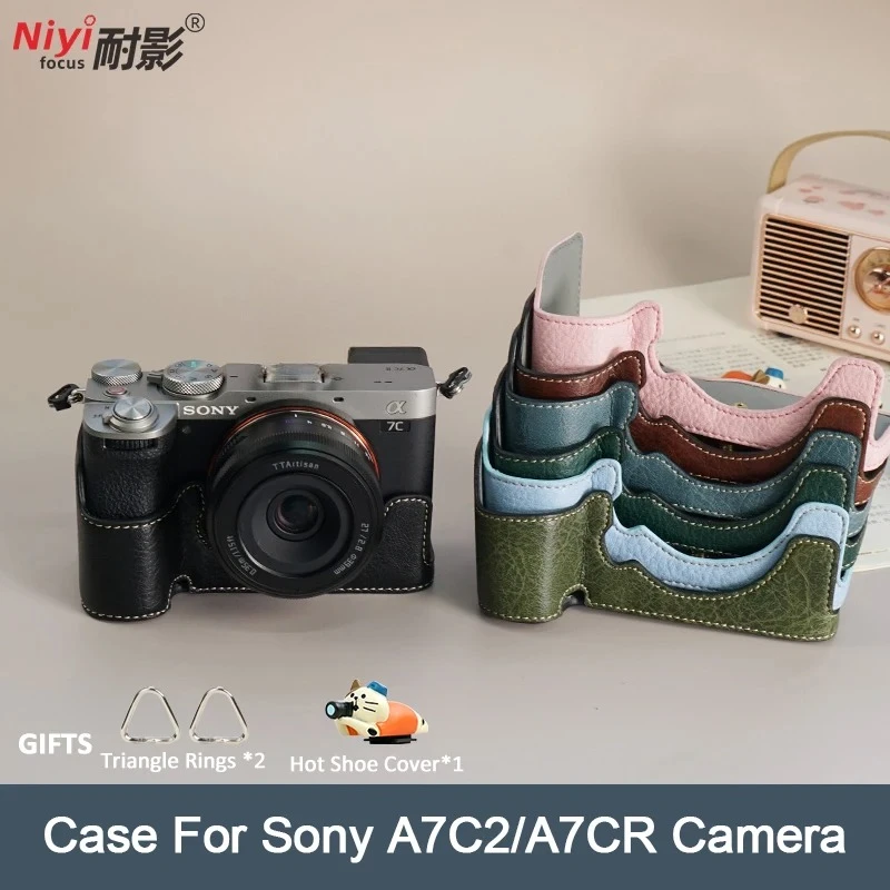 Camera Base for Sony A7CII A7C2 A7C MarkII A7CR Camera Cover Baseplate Protector Half Case with Shoulder Neck Strap Pouch Bag