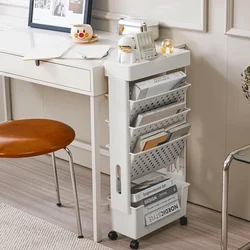 Movable Bookshelf with Wheels 5-Layer Side Bookcase Classroom Magazine Rack Desk Organizer Rolling Bookshelf Storage