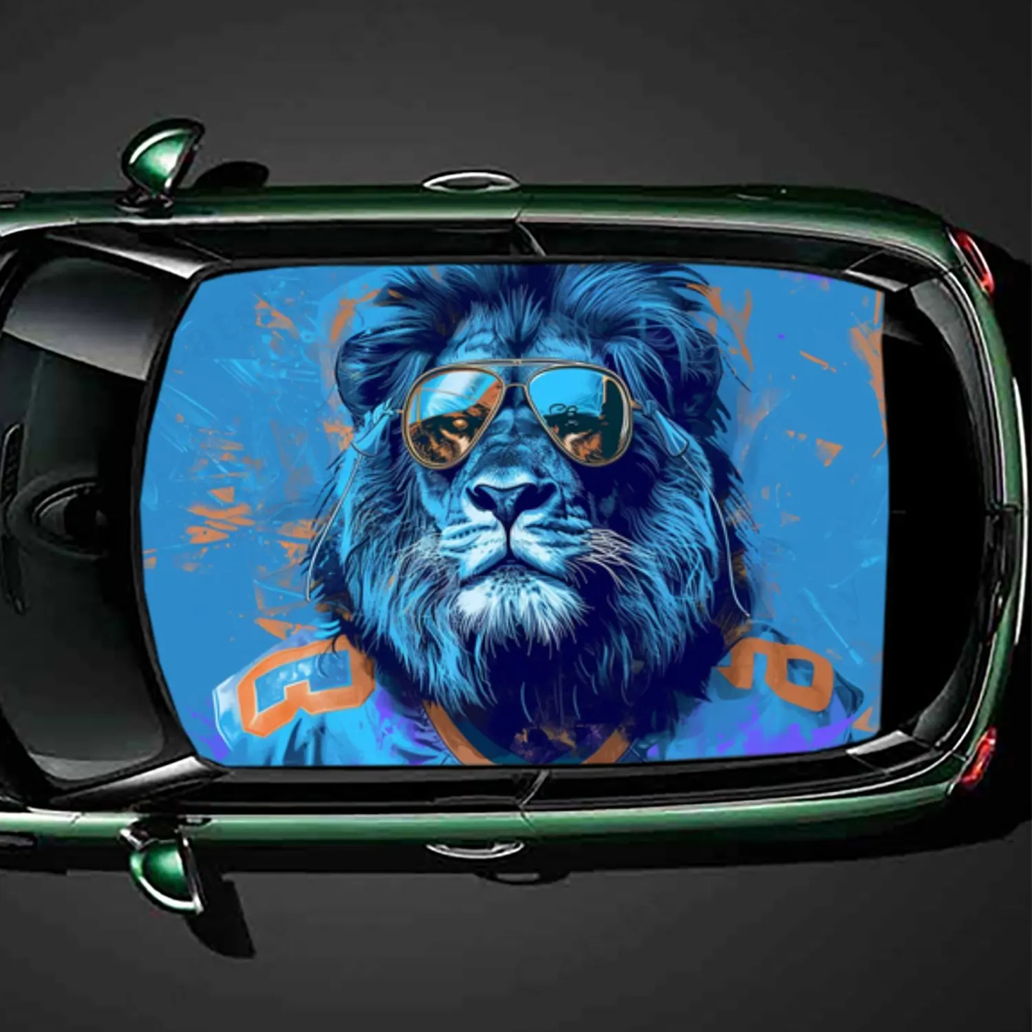 

Cool Lion in Sports Jersey Car Roof Sticker PVC Self Waterproof stick , Striking Auto Exterior Accessories Decoration Protect Gi