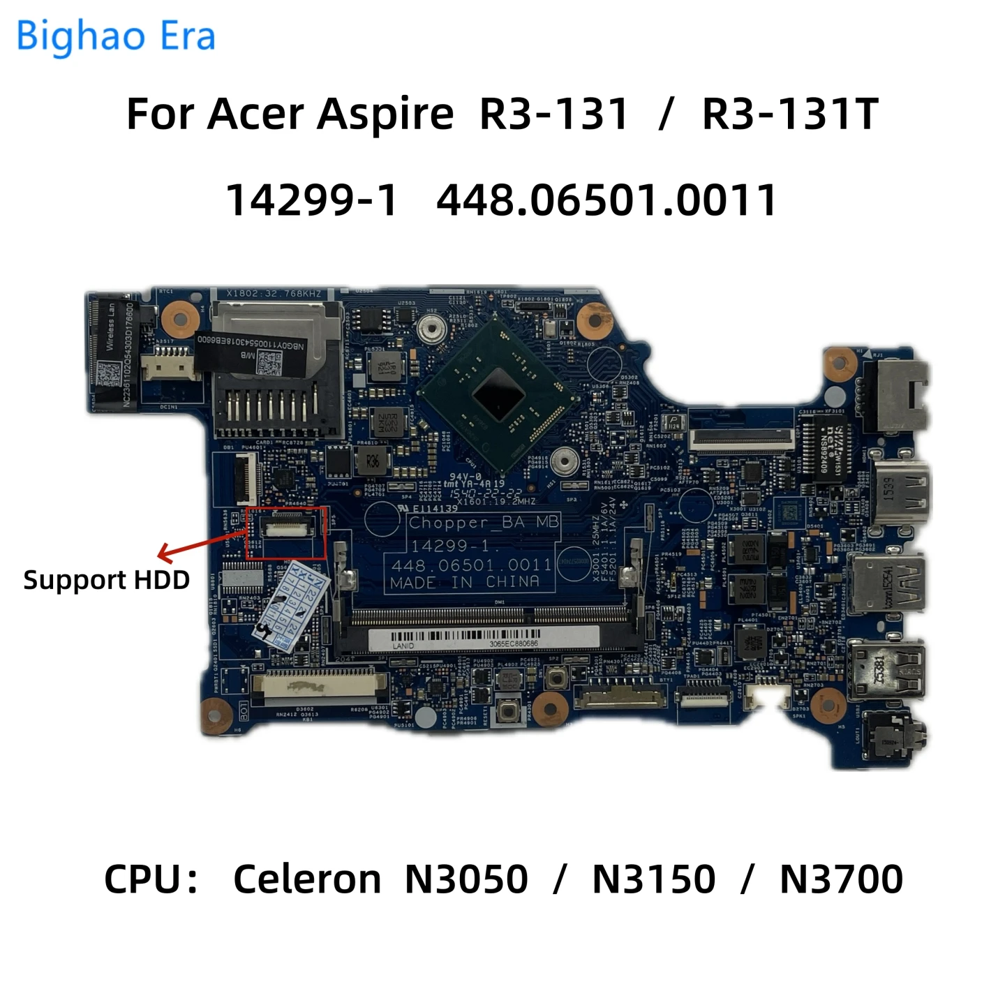 

14299-1 For Acer Aspire R3-131 R3-131T Laptop Motherboard With N3050 N3150 N3700 CPU DDR3L 448.06501.0011 NB.G0Y11.005 100% Work