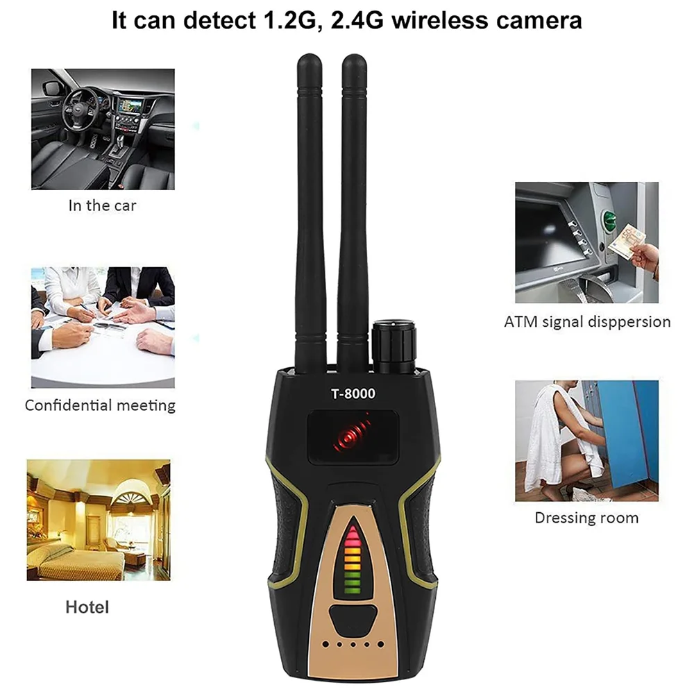 T-8000 Anti Candid Camera Detector Dual Antenna RF Signal Detect GSM Audio Finder Mini GPS Tracker Scan Detector Anti-spy Bug