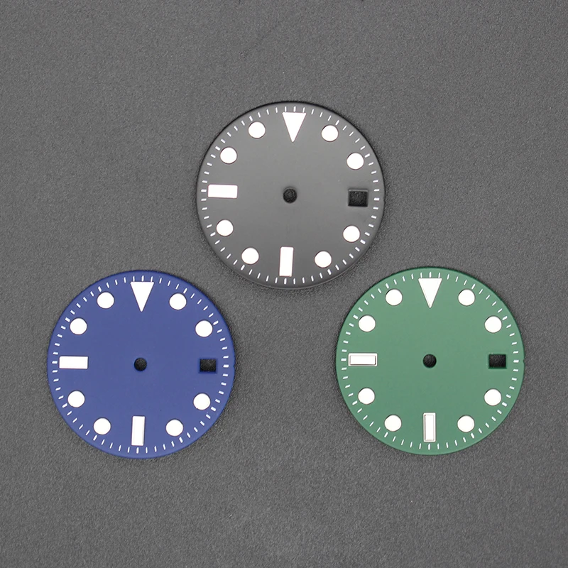 YEJIAOLAN 28,5 mm schwarz-grün-blaues Zifferblatt C3 Uhrenzifferblätter für NH35 NH36 4R35 4R36 7S Mingzhu2813 DG2813 3804 ETA2824 PT5000 Uhrwerk – Detail 1