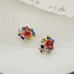 Korean Enamel Glazed Flower Earrings Fashion Flower Earrings Pendant Wedding Dress Jewelry Accessories