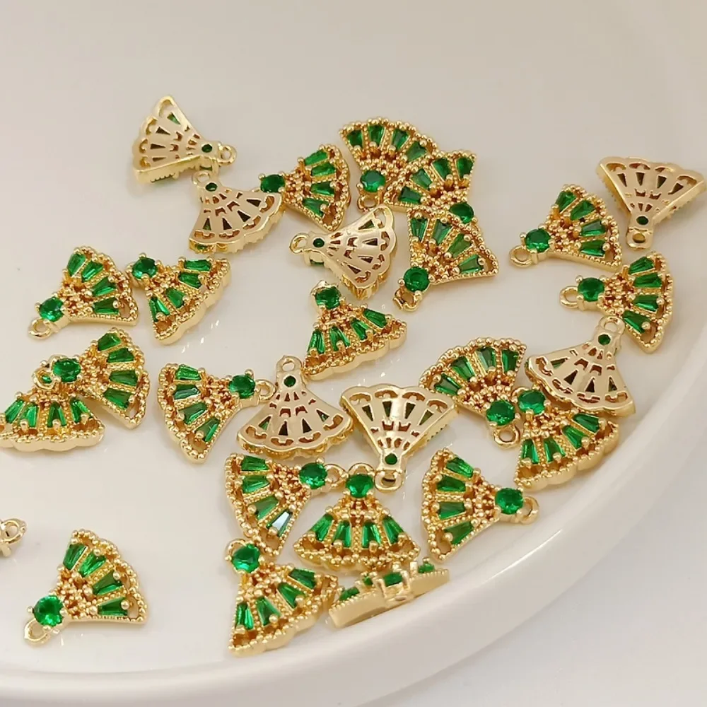 

14K Gold-plated Micro-inlaid Zircon Emerald Fan-shaped Pendant, Bracelet, Necklace, Earrings, DIY Handmade Jewelry Accessories