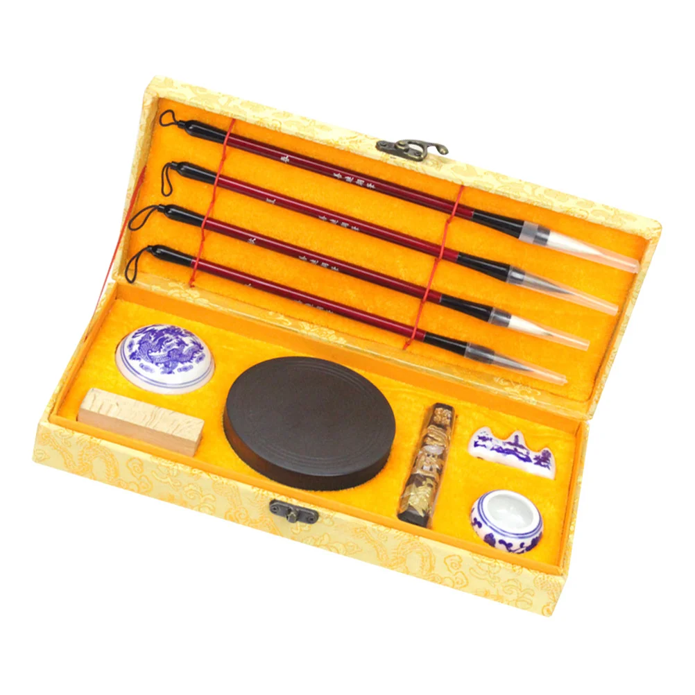1Set Chinese Calligraphy Brush Set Four Treasures of The Study Traditional Writing Ink Stick Paper Inkstone Gifts for Beginners