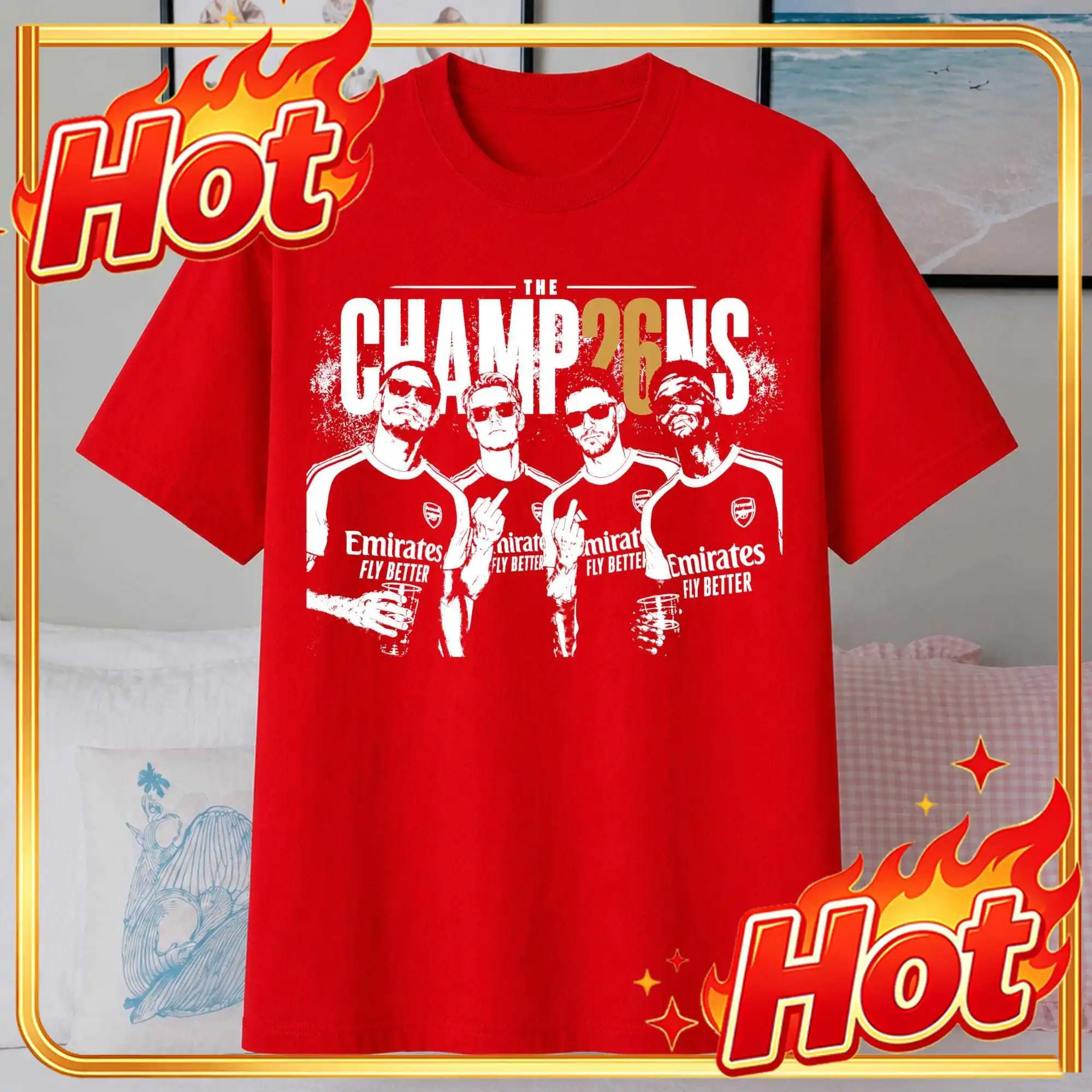 Custom Arsenal Premier League Champions T-shirt Men And Women Summer Cotton Y2K Clothing Loose Round Neck Short Sleeved Tee Fan