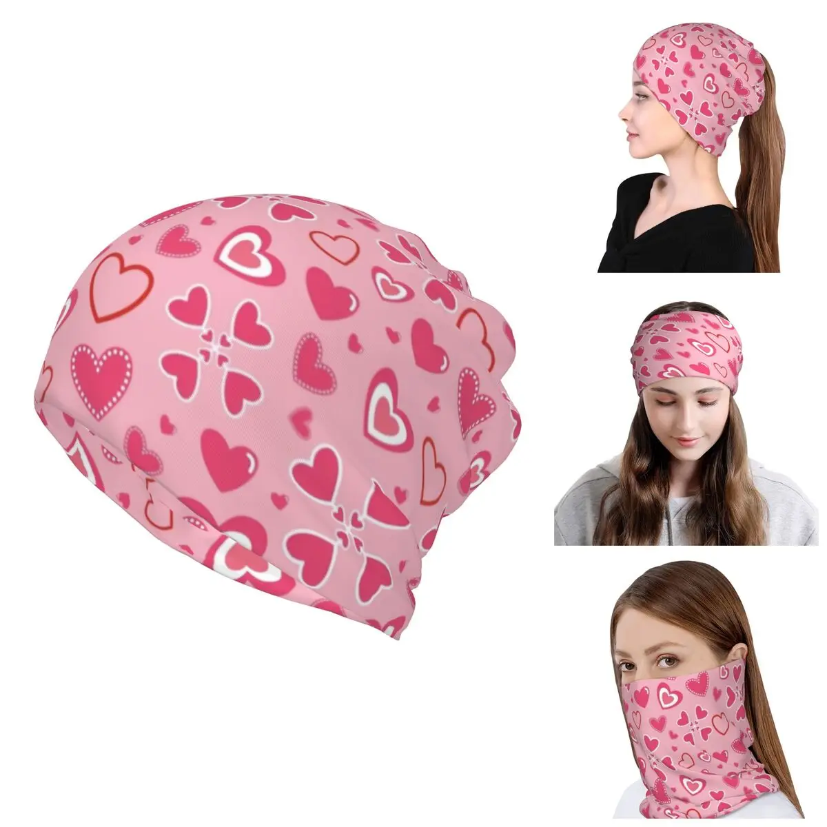 Custom Scattered Love Hearts Pattern Skullies Beanies Caps Bandana Neck Gaiter UV Protection Face Scarf Cover Men Women