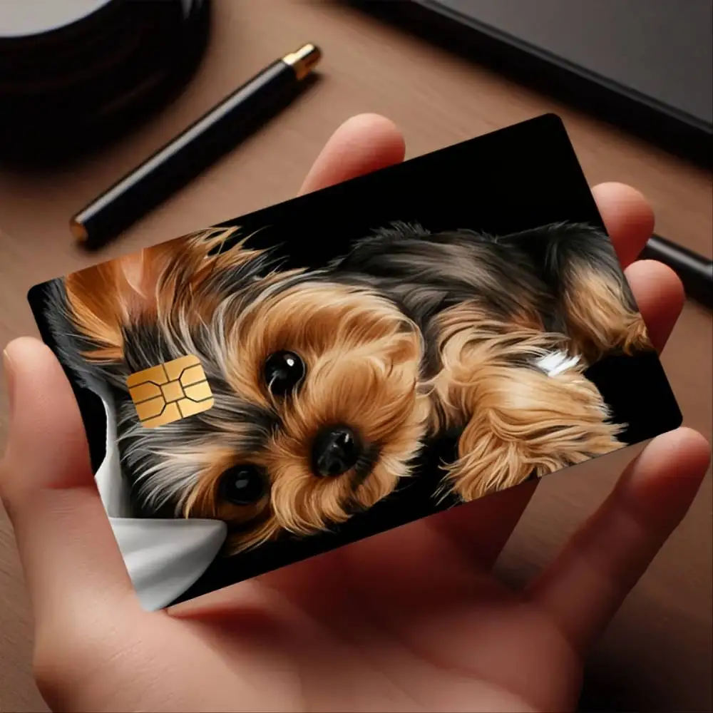 Adorable Yorkshire Terrier Credit Card Sticker Bubble Free PVC Decal For EBT Transport Key Small Chip Credit Debit Bank Cards