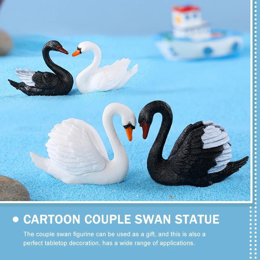 Figuras en miniatura de adorno de cisne blanco y negro, maceta, musgo, pareja romántica, figuras de plástico para amantes de los coches, 8 Uds.