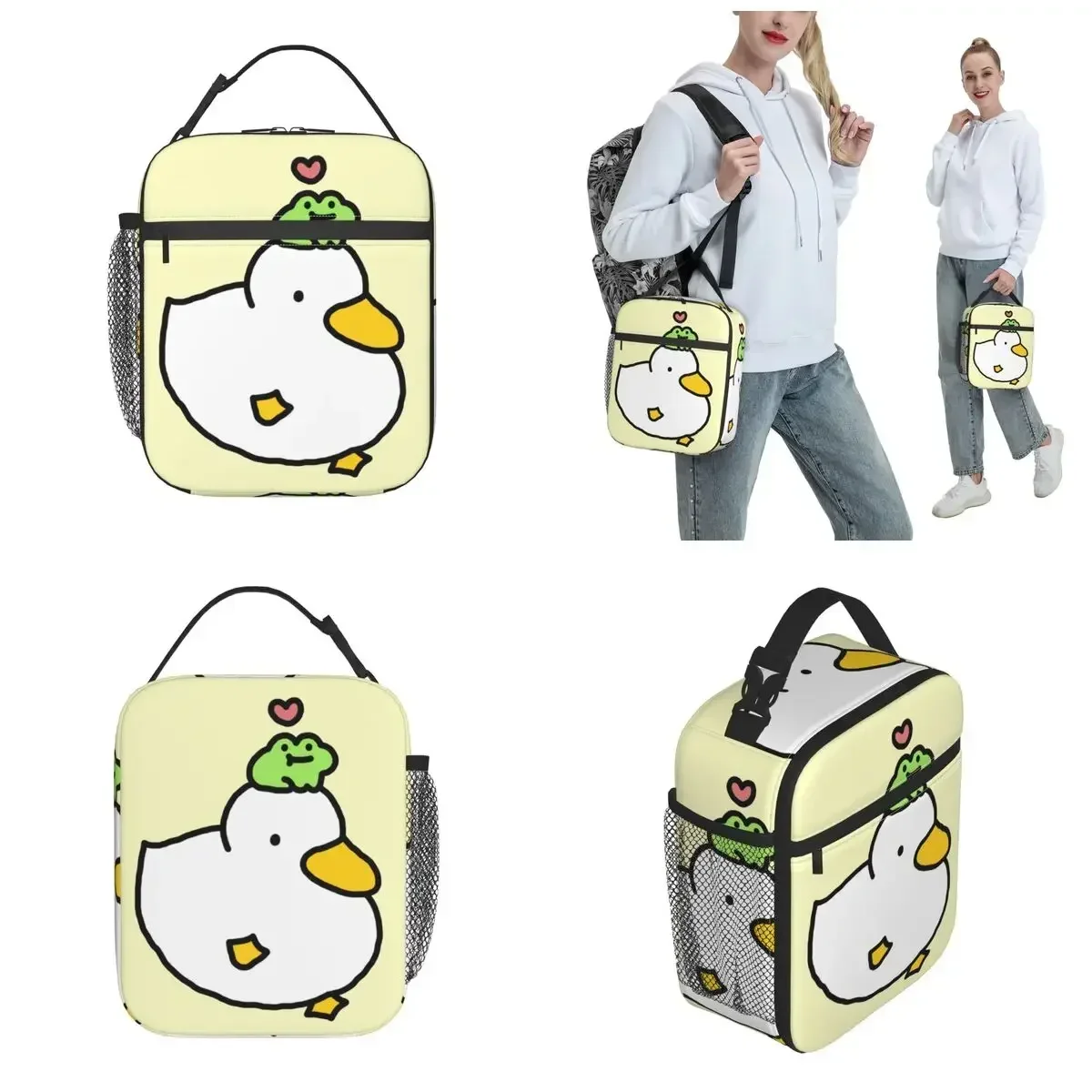 Cute Duck and Frog Thermal Insulated Lunch Bag School Kawaii Cartoon Portable Bento Box Cooler Thermal Lunch Box