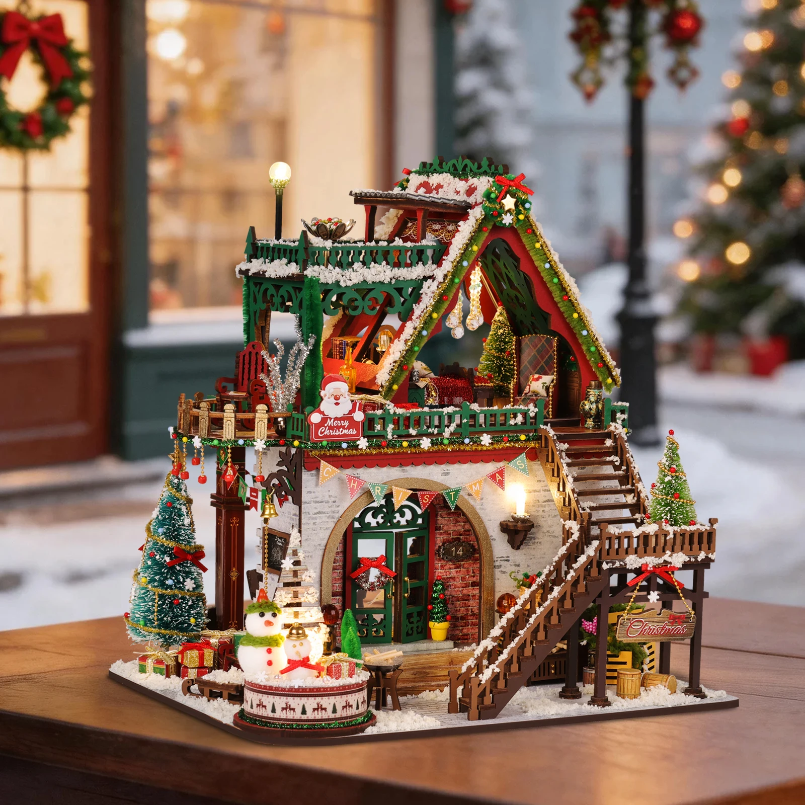 DIY Wooden Snowy Christmas Lodge Cottage Book Nook Figurines Miniatures Kits for Friends Birthday Gifts Home Decor Crafts