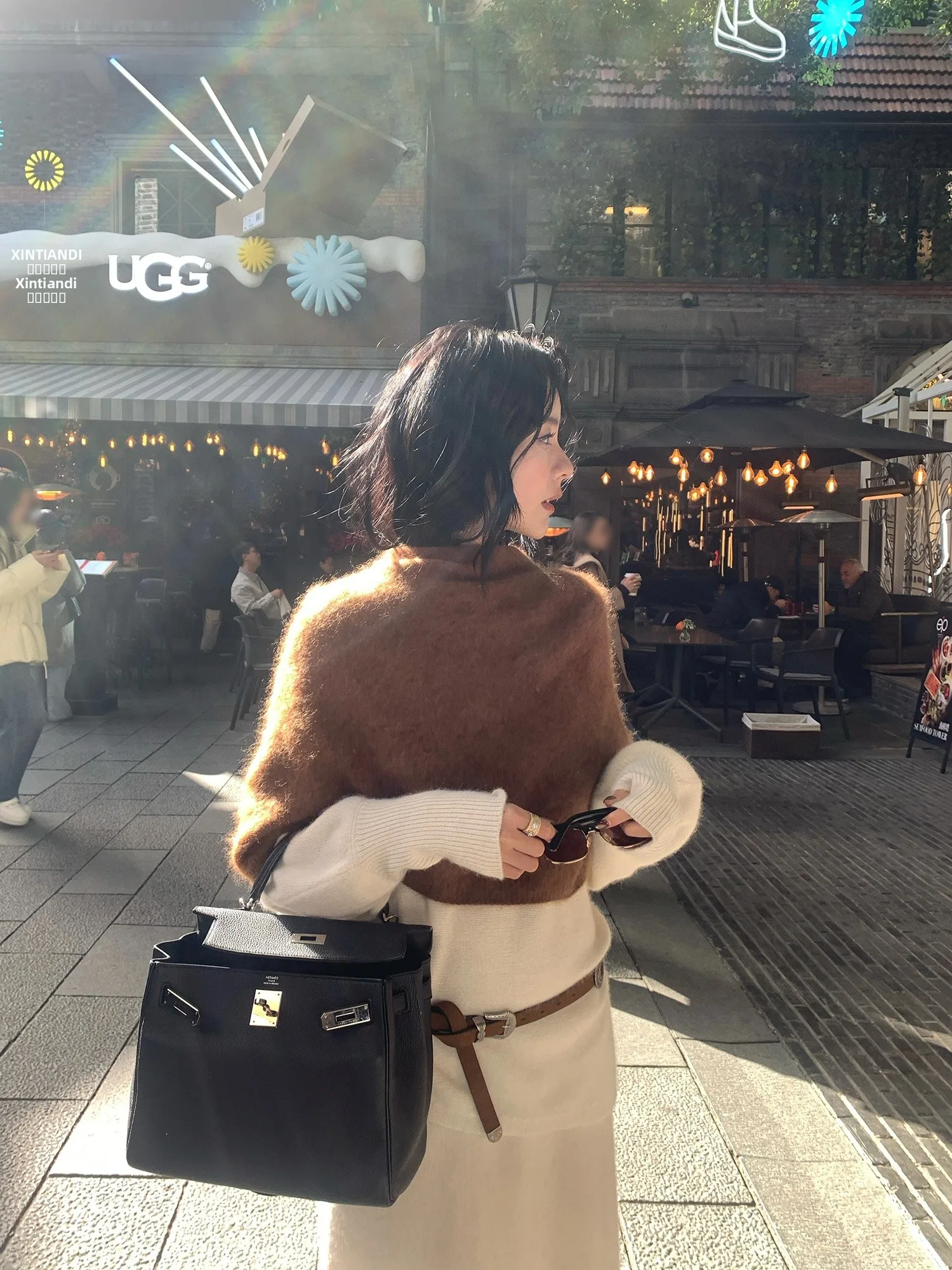 

Ear Rae Knitted Woolen Sweater Soft V-Ne Open-Cardigan Sle Fce-Lined Cuffed f-High Collar Pure Color Slit for Women