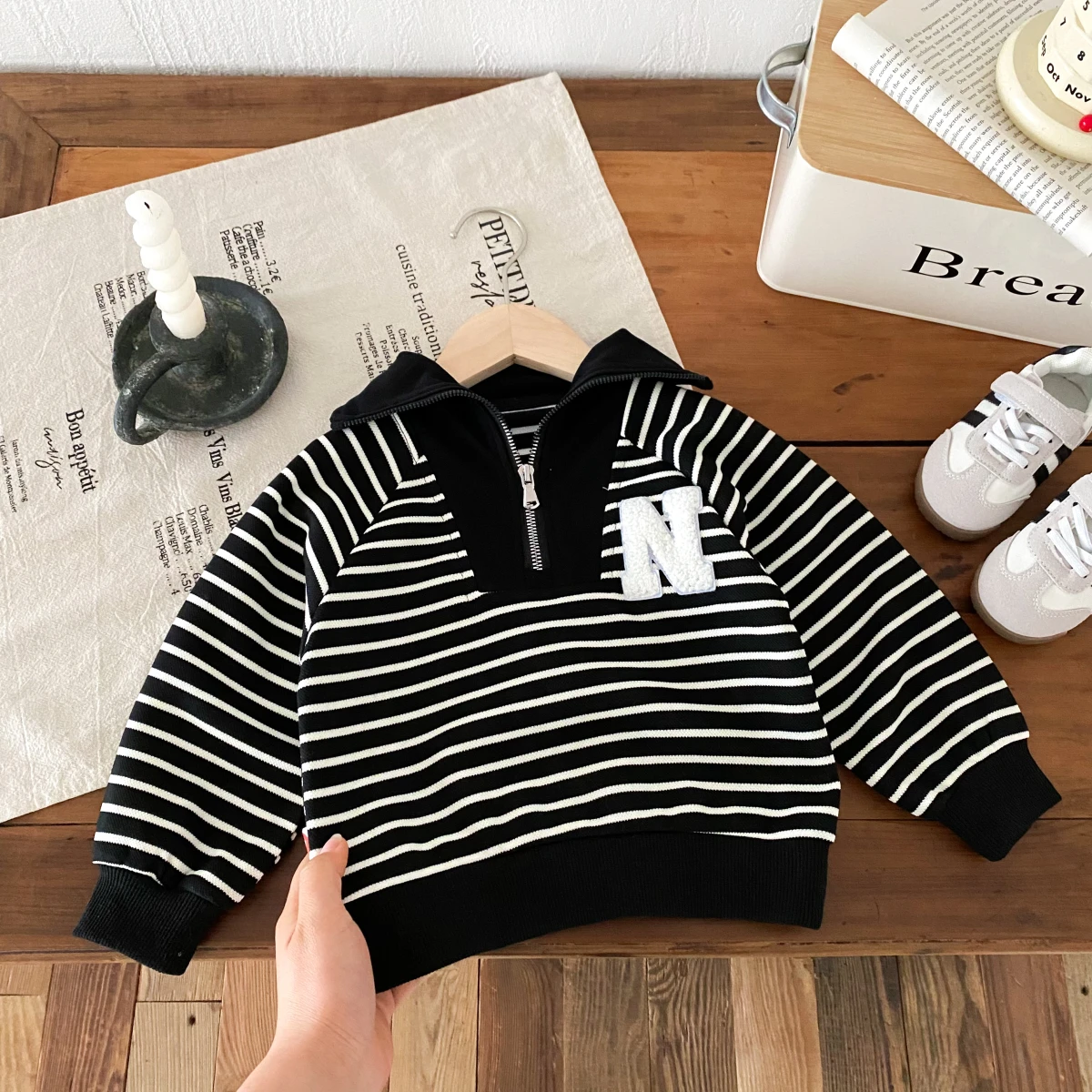 2024 Autumn New in Kids Baby Boys Full Sleeve Striped Letter Color Blocking Top Sweatshirts Children Fashion Clothing Outwear