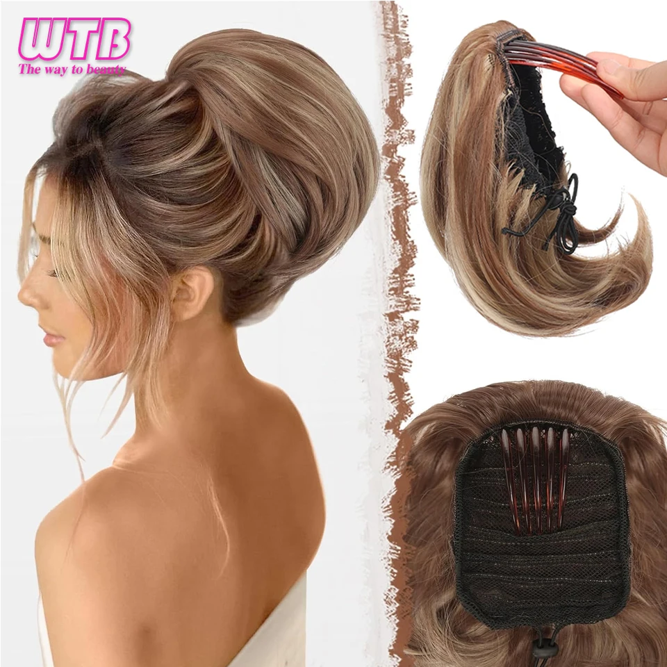 

Synthetic Hair Bun Hairpiece Short Ponytail Bun Mixed Hair Chignon with Comb Bun Updo Drawstring Bun Hair Piece Extension