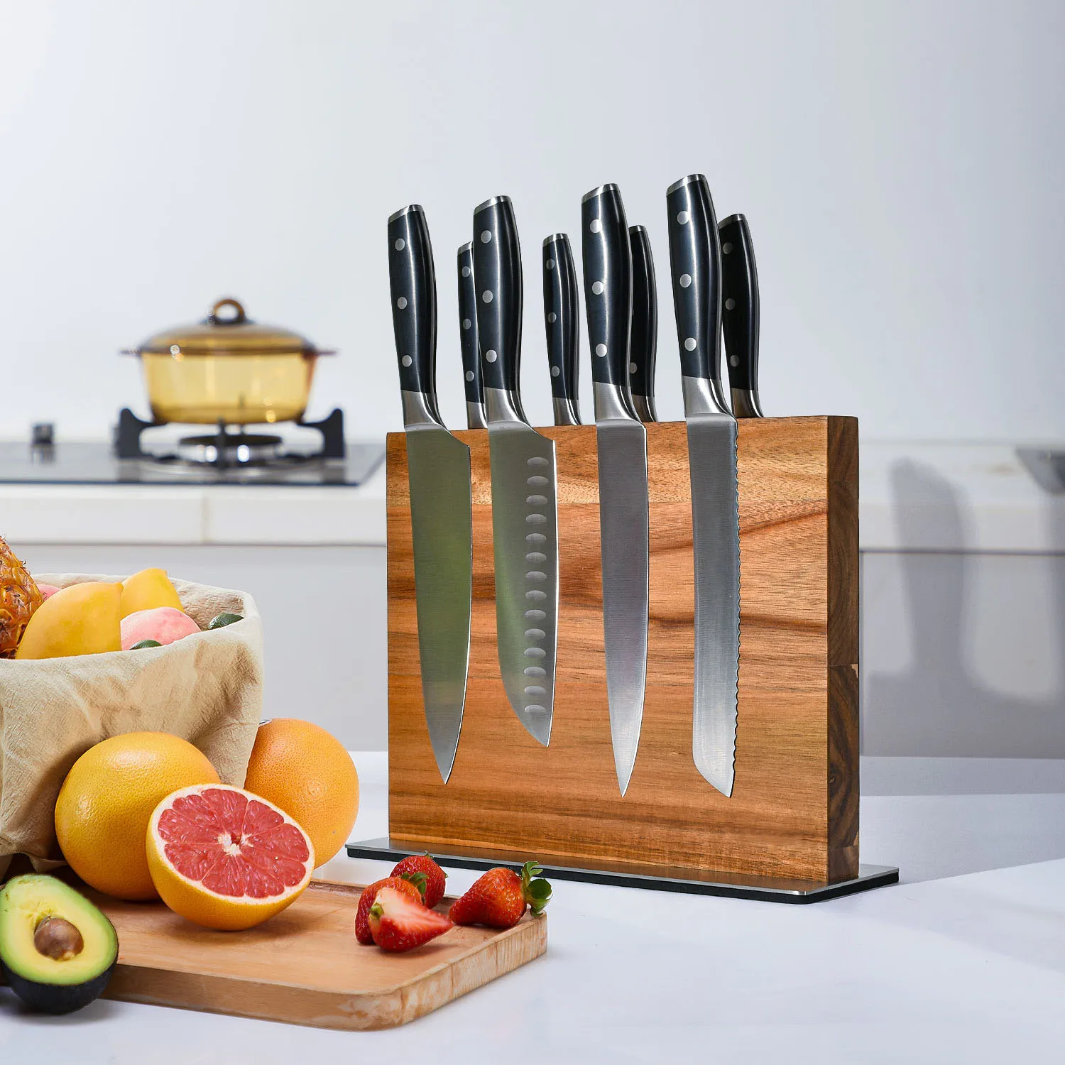 High Quality Magnetic Knife Block Powerful Double-Sided Acacia Wood Magnetic Knife Holder for Easy-Access Kitchen Knife Storage view 5