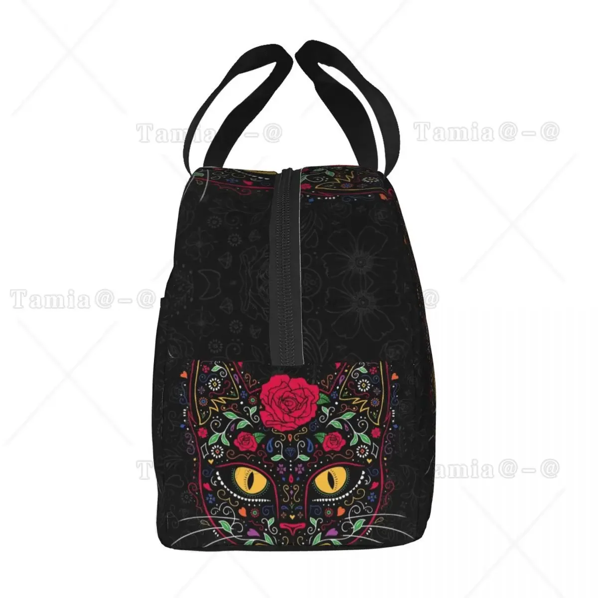 Day Of The Dead Kitten Cat Sugar Skull Lunch Box Multifunction Mexican Halloween Floral Thermal Cooler Food Insulated Lunch Bag