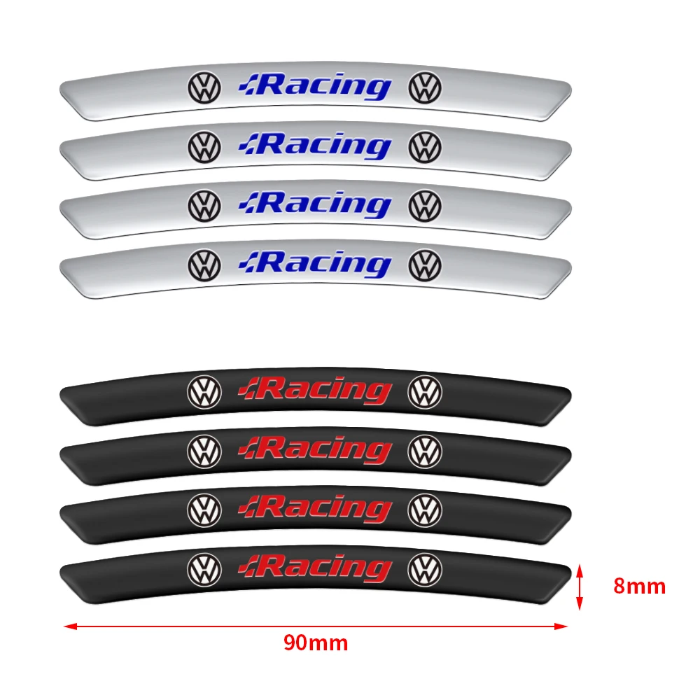 4pcs Car Tyre Styling Wheel Rim Racing Decor Strips Aluminium Tire Hub Stickers For Volkswagen VW Caddy Beetle Touareg Golf Polo