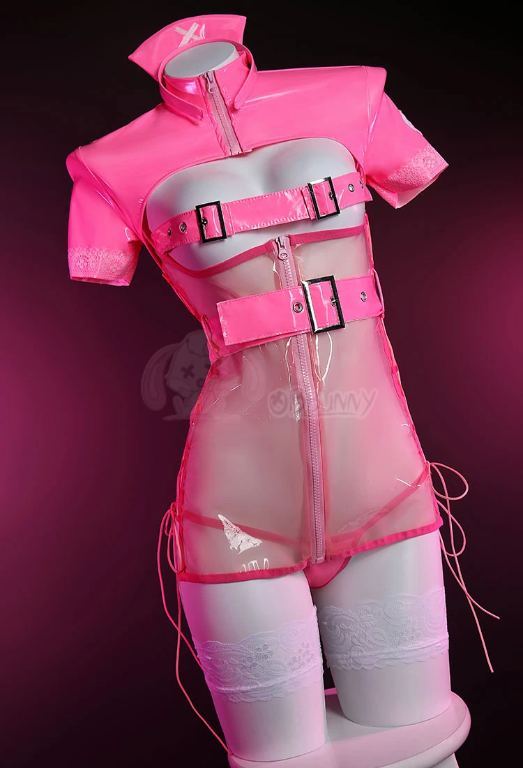 AGCOS Original Design Sweetheart Nurse Cosplay Dress Pink trasparente Leather PU infermiera uniformi donna Sexy Cosplay